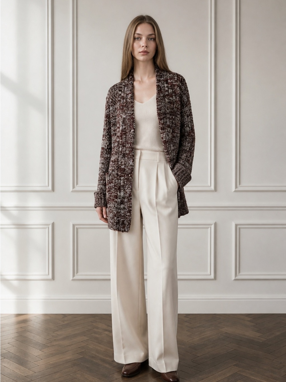 Romeo & Juliet Couture  Med Cardigan Open Front Burgundy Heather Sweater $108